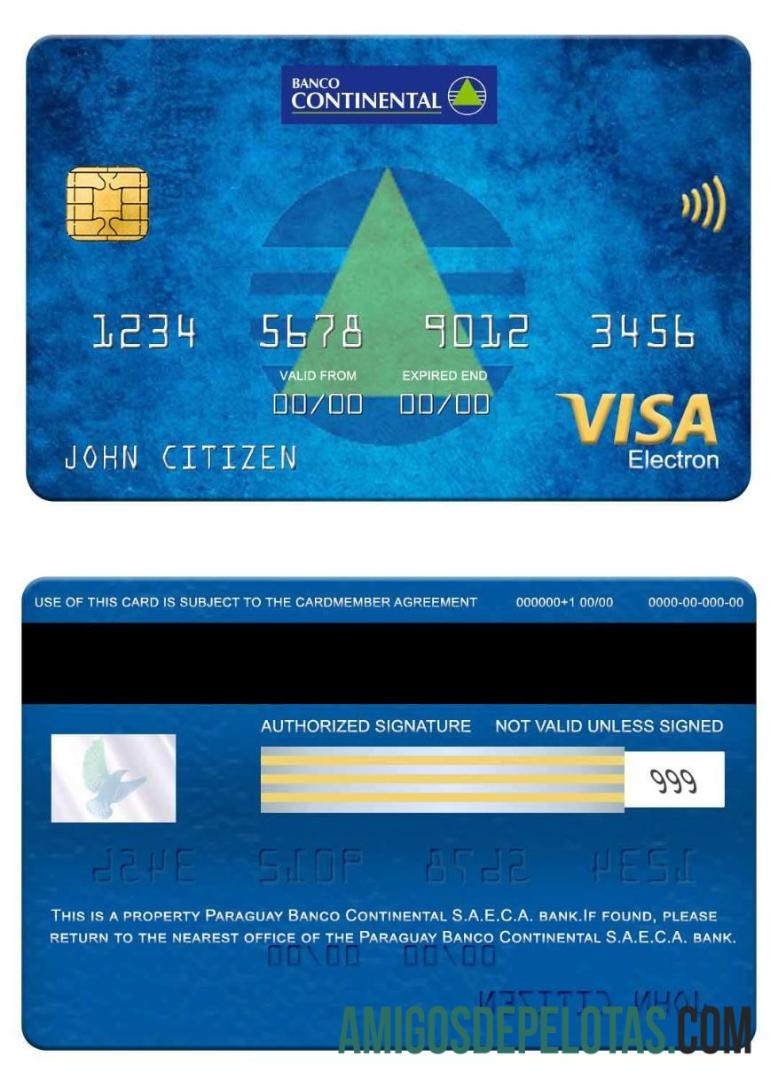 Paraguay Banco Continental S.A.E.C.A. Bank Visa Electron Card example